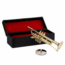Miniature Baritone Horn Gold Finish with Stand and Case, Mini Brass Instrument Gift Ornament