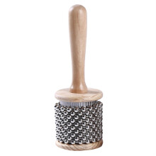 Wooden Hand Cabasa Percussion Shaker 18cm Metal Beads Wood Cylinder for Classroom Band