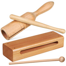 Orff Percussion Instruments Set  Medium Size Wooden Lummi Sticks and Wood Blocks with Mallet