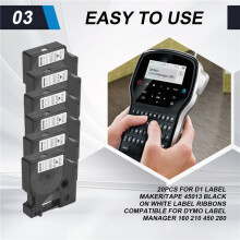 20Pcs for D1 Label Maker/Tape 45013 Black White Label Ribbons Compatible for Label Manager 160 210 450 280