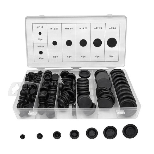 170Pcs 7 Sizes Rubber Grommet Assortment Kit, Firewall Hole Plug Set Electrical Wire Gasket Solid Hole Plugs Set