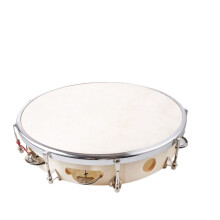 10 Inch Wooden Tambourine Drum Brazil Wood Percussion Instrument White for Music Lovers