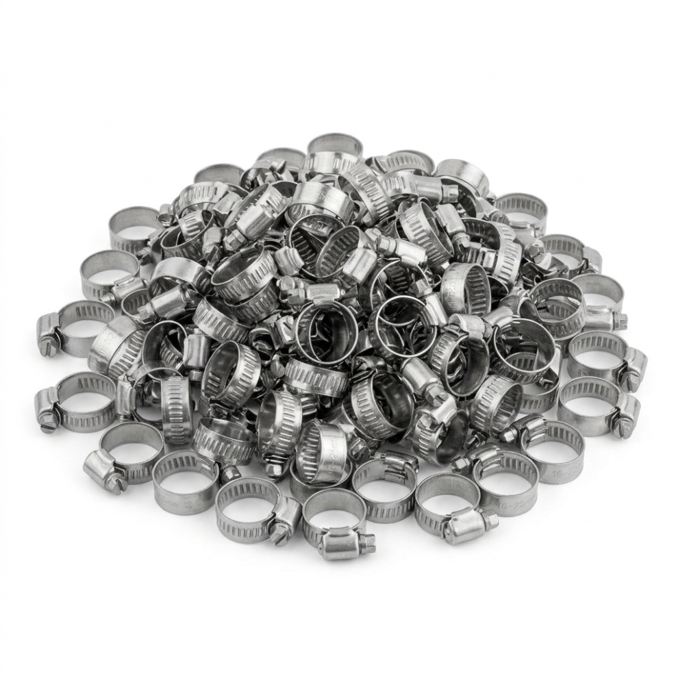 Kct 16-25Mm Stainless Steel 304 Adjustable Hose Clips Pipe Clamps - Bulk Trade Pack Of 100