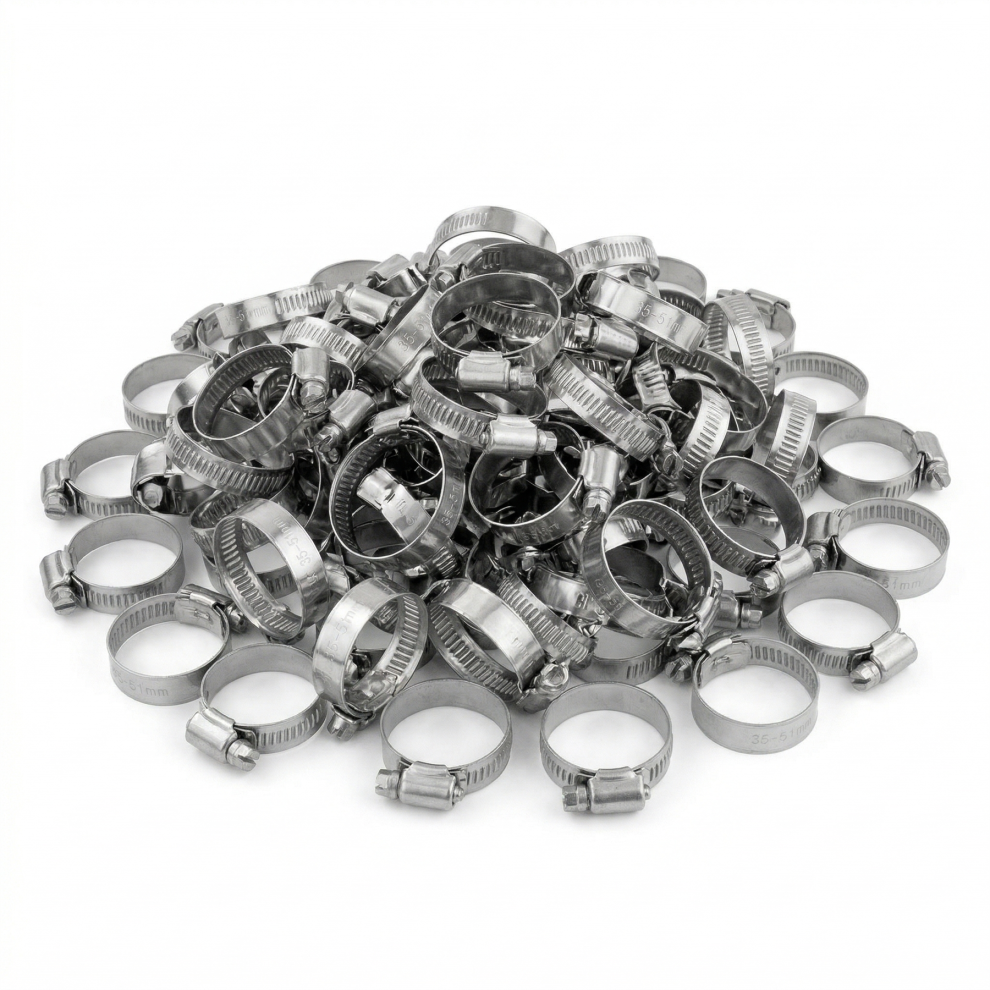 Kct 35-51Mm Stainless Steel 304 Adjustable Hose Clips Pipe Clamps - Bulk Trade Pack Of 100
