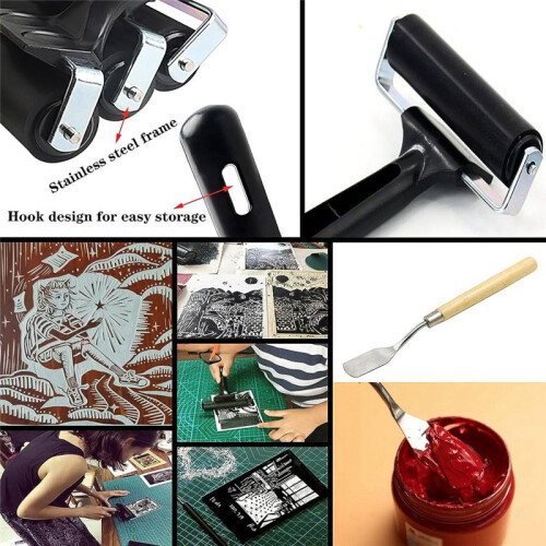 3 PCS Rubber Roller Brayer for Crafts,Printmaking Brayers,Hard Rubber Roller Brayers with 1Pcs Painting Scraper 2