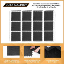 24 Pack Floor Exercise Mat for Home Gym or Floor Padding for Yoga, Weights Gym Equipment Black