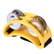 Elliptical Hand Foot Tambourine for Cajon with Dual Play Modes and Crisp Jingle Tones Yellow