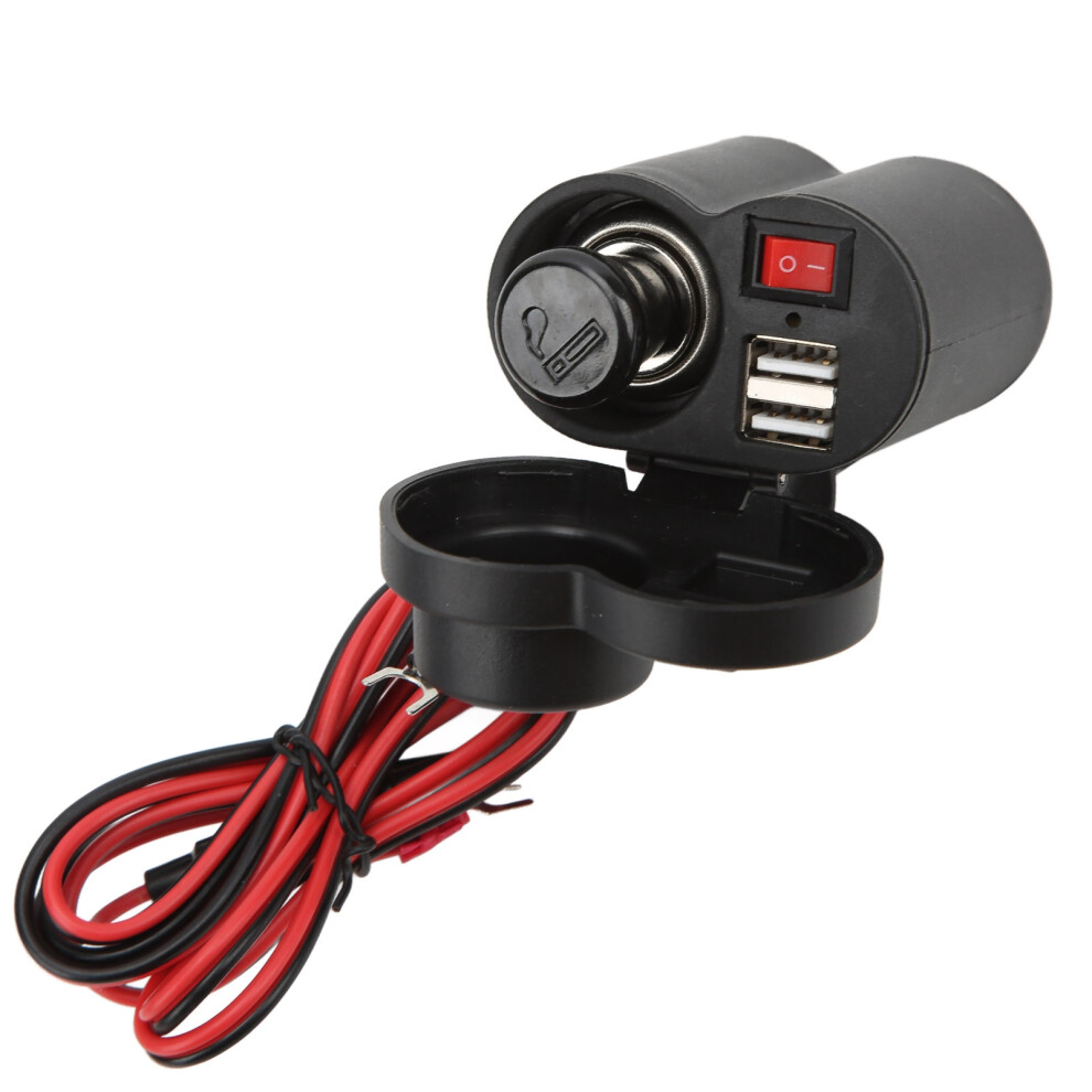 Motorcycle Dual Usb Power Socket Dc12-24V Cigarette Lighter With Switch For Atv 7901390404795