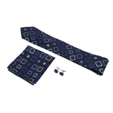 Mens Tie Set with Handkerchief and Cufflinks Polyester Silk Durable 3pcs