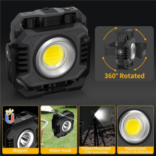 2X Lampe de Travail à LED, 5000 MAh IP66, Lampe de Travail Étanche COB, Lampe de Tente de Camping Magnétique D'Extérieur pour Urgence, Réparation