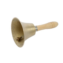 Gold Copper Hand Bell with Wooden Handle for Ceremonies or Restaurant, Clear Resonant Tone