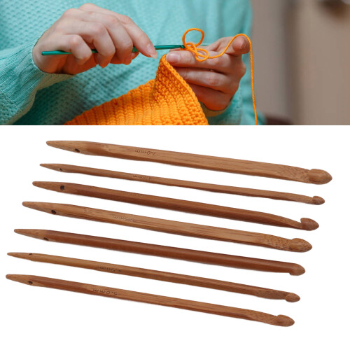 7pcs Bamboo Crochet Hooks Set - Ergonomic Handles, Size Range 4.0-7.0mm