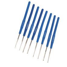8pcs Blue Stainless Steel Crochet Hooks Set, Ergonomic & Polished