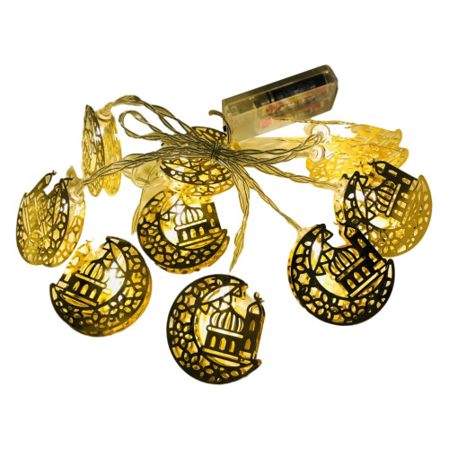Gold Moon and Star LED String Lights, Warm White, Battery