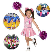 48Pcs Cheerleading Pom Poms Metallic Foil Cheer Pom Poms with Plastic Handle for Adults Kids Cheerleaders Party Red