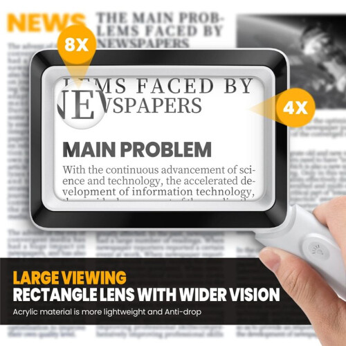 4X Rechargeable Magnifying Glass with Light 20LEDs, Handheld Rectangular Page Lighted Magnifier, 3 Brightness Modes 1