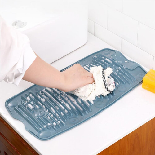 Mini Silicone Washboard with  Friction Surface, Foldable Laundry Pad with Suction Cup, Pink 2