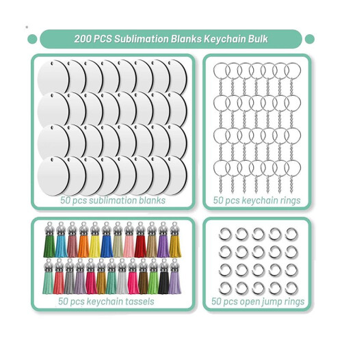 Sublimation Blanks Keychains,400 PCS 2Inch Round Sublimation Blanks Keychain Circle with Tassels,for DIY  Making 1