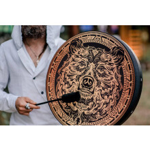 Shaman Drum 10 Inch Bear Pattern Handmade Siberian Tunable Frame Drum for Sound Healing