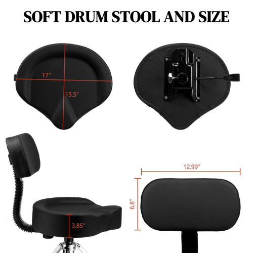 Drum Throne Adjustable Height Ergonomic Saddle Seat 440 lbs Heavy Duty Drum Stool Black 2