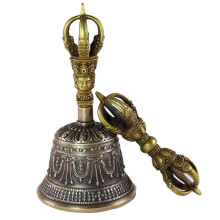 Tibetan Meditation Bell and Dorje Set 16cm Bronze Handmade for Yoga, Puja and Sound Healing