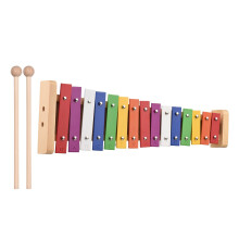 15 Note Glockenspiel Xylophone with Wooden Base, Colorful Aluminum Bars and 2 Mallets for Kids