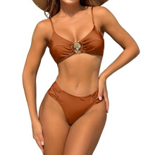 Dames 2-delige bikiniset met schelpuitsnijding,-karamel kleur L