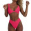 Bikini Set for Women Solid V Neck Knot Front-watermelon red L 1