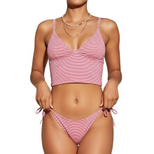 Women's Striped Tankini Swimsuit Tie Side High Cut 2-Pink XL