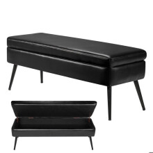 Banco Cofre em Couro PU de 120 cm com Armazenamento e Pés em Metal - Duoku - Banqueta Elegante para Quarto - Entrada - Sala - Preto