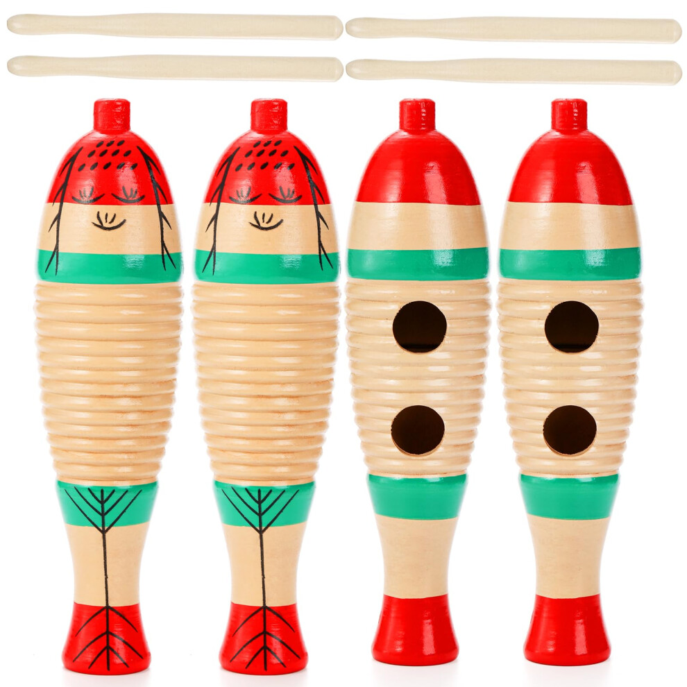 Yopay 4 Pack Guiro Instrument Fish Shaped, Latin Percussion Instrument