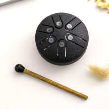 Steel Tongue Drum 3 Inch Black Mini Handpan Drum 6 Note Durable Steel for Beginners Sound Healing
