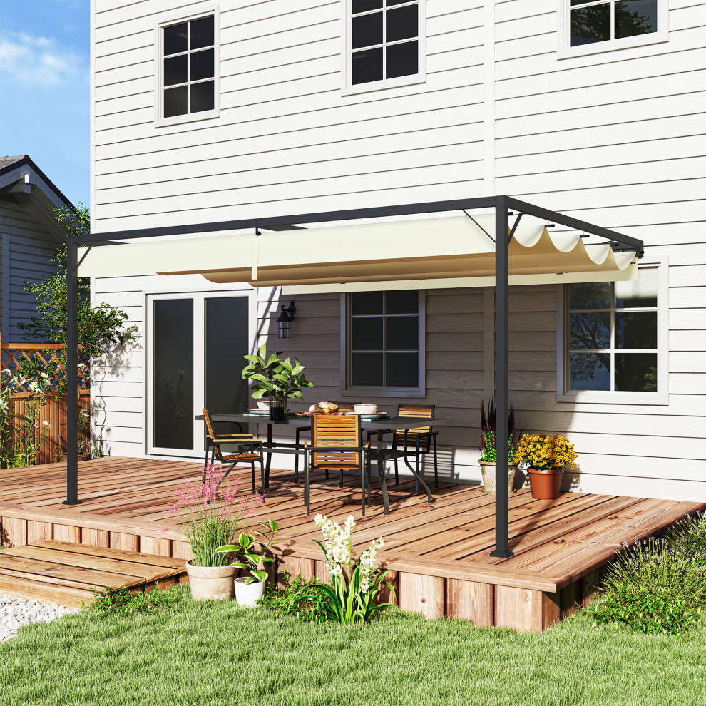 Outsunny 4 X 3(M) Outdoor Pergola Retractable Canopy Wall Mounted, Cream