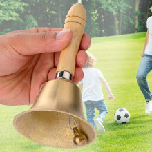 8cm Brass Hand Bell with Wooden Handle for School Church Wedding Service, Clear Resonant Sound
