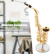 Fyearfly Small Exquisite Saxophone, Miniature Alto Saxophone Replica with Stand and Case, Gold Plated Instrument Model Ornaments Premium Gift for Hom