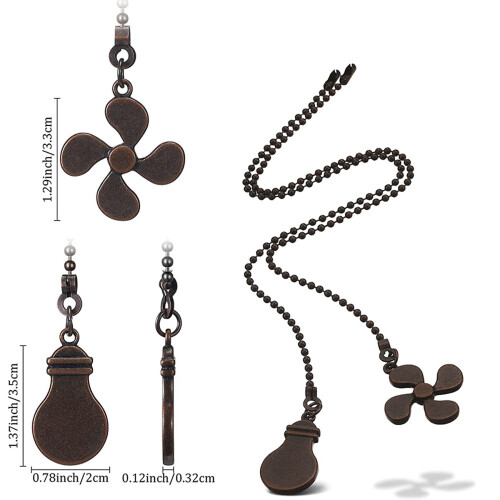 8Pcs Ceiling Fan Pull Chain Set,Bulb and Fan Pattern Pull Chain Extension Fan Pull Chain Pendant 12 Inch (Red Bronze) 1