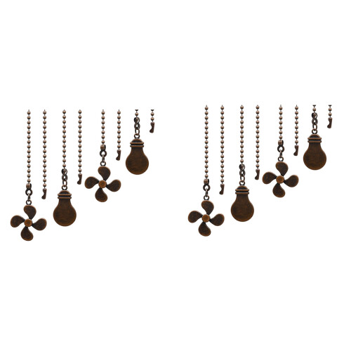 8Pcs Ceiling Fan Pull Chain Set,Bulb and Fan Pattern Pull Chain Extension Fan Pull Chain Pendant 12 Inch (Red Bronze)