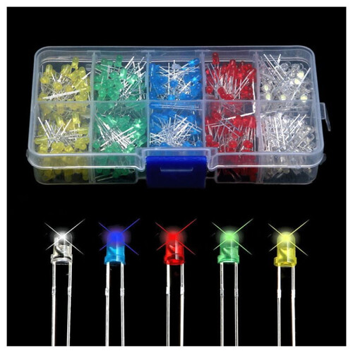 3mm LED 1000 Pcs Red Green Yellow  White Light Emitting Diodes 2