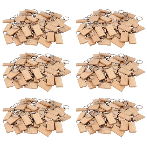 300 Blank Wooden Keychain Rectangular Engraving Key ID Can Be Engraved DIY