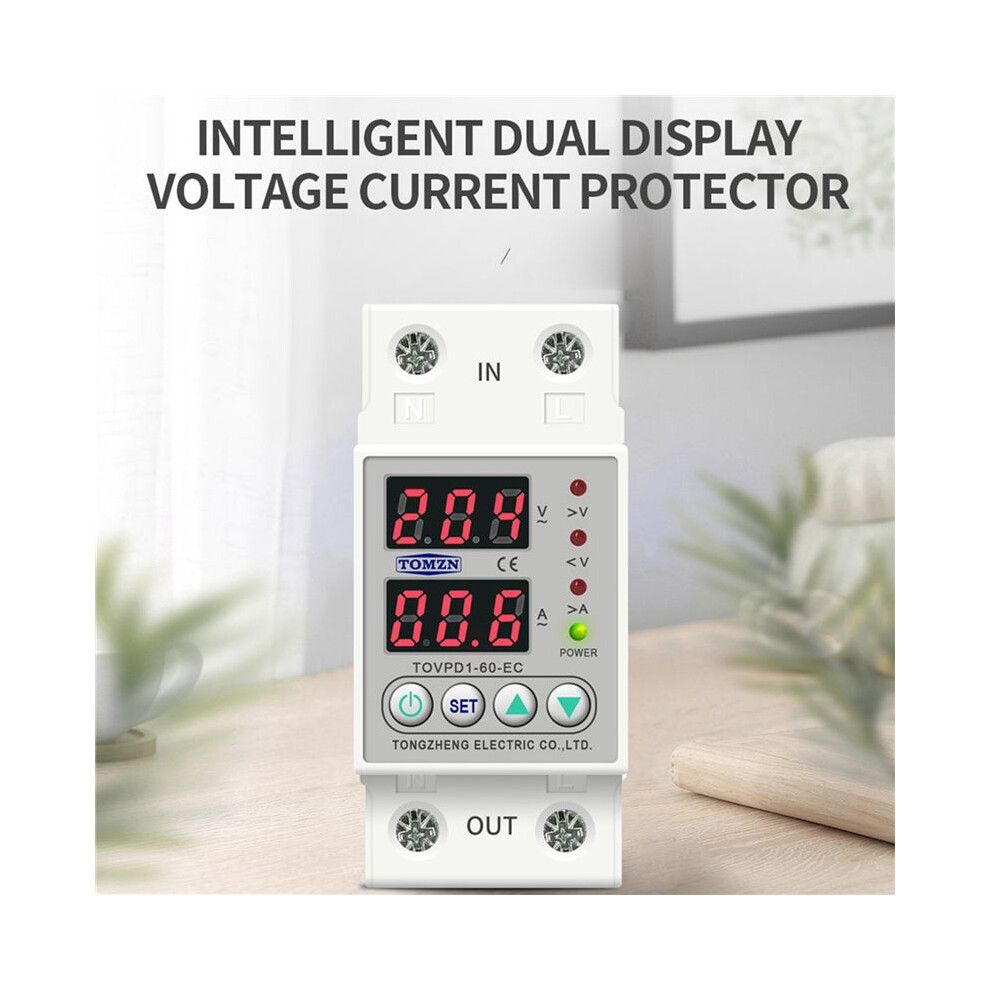 2X Din Rail Dual Display Adjustable Over Voltage Current And Under Voltage Protector Relay 40A 220V 230V 4712281695627