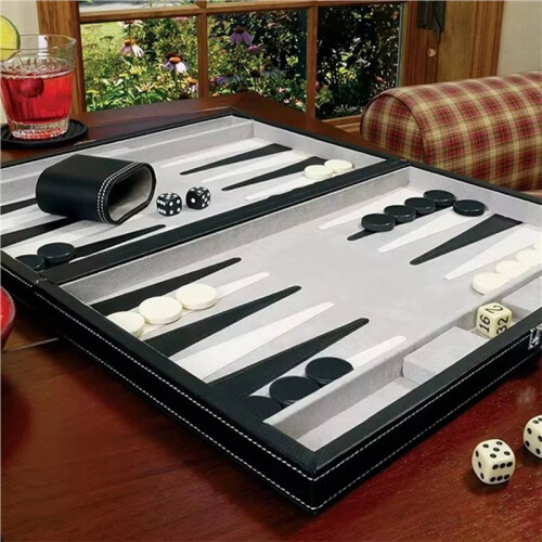 2X Classic Board Game with Leather Case Folding Board,Gift Package,Portable Travel Strategy Backgammon Game Set 2