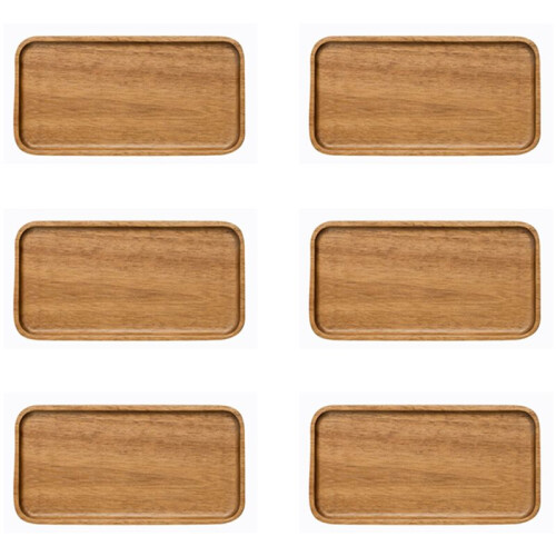 6X Acacia Serving Tray, Rectangular Solid Wood Flat Bottom Plate, Fruit Plate, Saucer, Tea Tray, Dessert Plate-Small