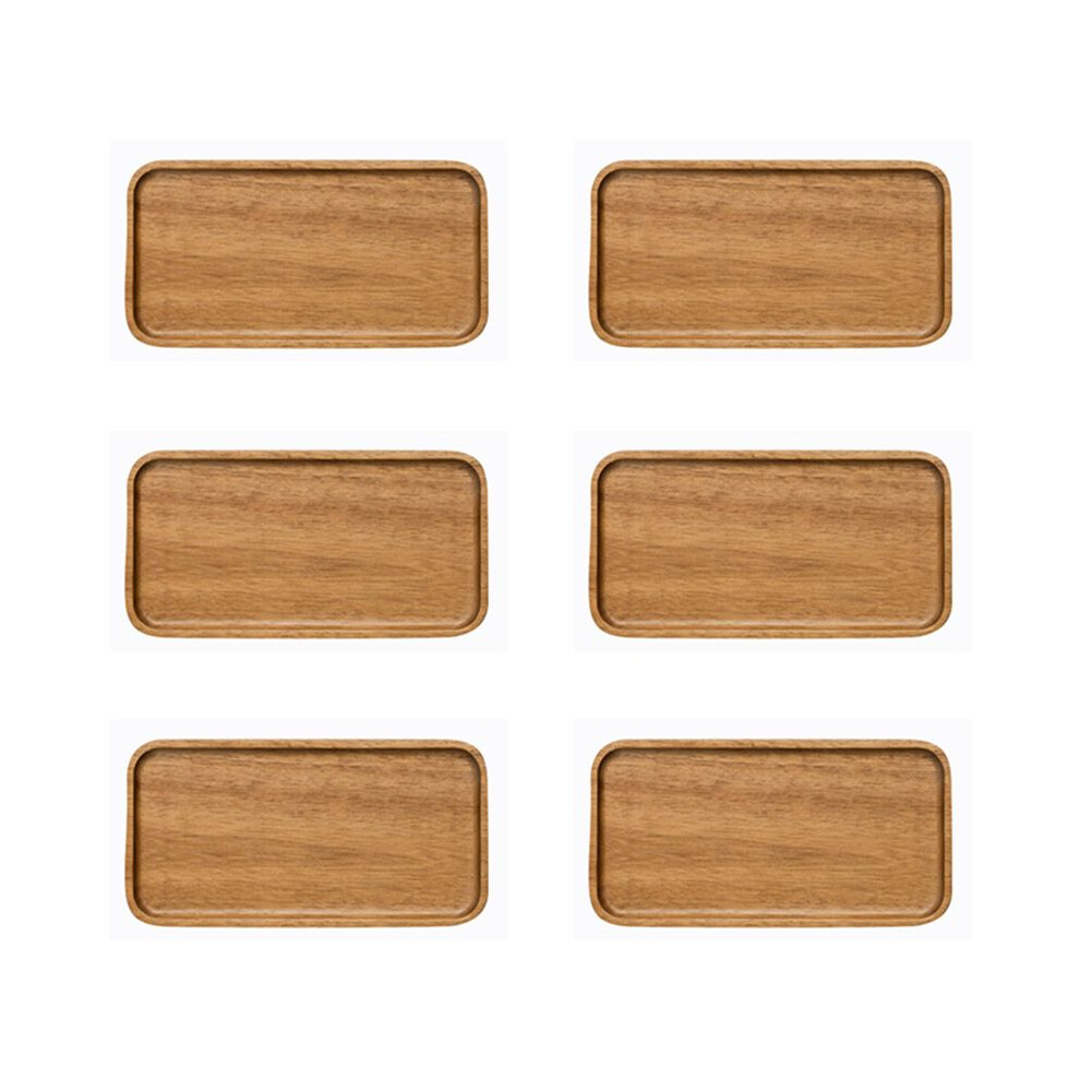 Brecantia 6X Acacia Serving Tray, Rectangular Solid Wood Flat Bottom Plate, Fruit Plate, Saucer, Tea Tray, Dessert Plate-Small