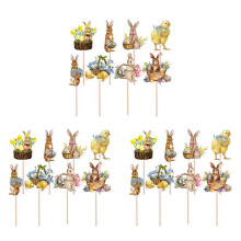 24Pcs Cute Chick Rabbit Egg Style Cupcake Topper Easter Festival Birthday Party Baby Shower Decorations