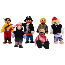 Bonecas de madeira - BIGJIGS - Conjunto de 6 - Articuladas - Brinquedos de imitação - Piratas