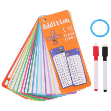 Reusable Dry Erase Math Flash Cards for Kids with Addition Table Chart and Ring Attachment