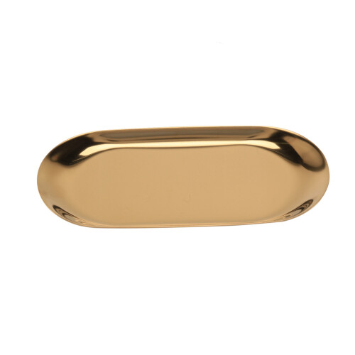 2X Metal Storage Tray Gold Oval Dotted Fruit Plate Small Items Jewelry Display Tray Mirror 2