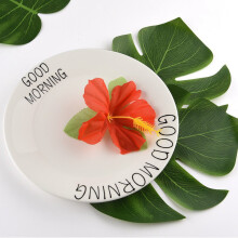 120 pieces fournitures de decoration de fete tropicale, 8 pouces feuilles de palmier tropical et des fleurs d'hibiscus