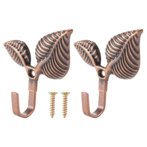 2 x Iron Leaf Shaped Curtain Tie backs Holders Wall Hooks Home Decor, Red Bronze 1