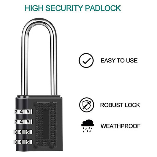 4 Pack Outdoor Combination Padlock Long Shackle Lock 6.5cm Shackle Waterproof 4 Digit Resettable Combination Lock 1